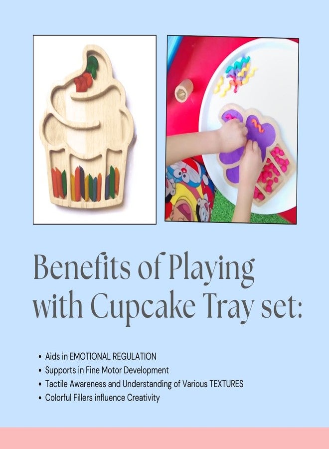Nish My Happy Plays by NISH Cupcake Sensory Tray with Fillers | Sensory Toys for Toddlers 1-3 | Kids Sensory Activity Toys for Sensory Play & Rainbow Sorting Activity Set | Natural Wooden Cupcake Play - Image 4